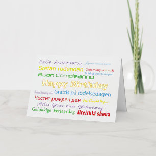 Carte De Vacances Métallisée Joyeux Anniversaire Coloré Plusieurs Langues