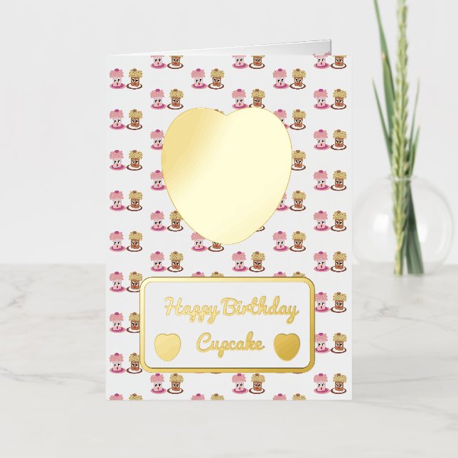 Carte De Vacances Métallisée Joyeux Anniversaire Cupcake (Recto)