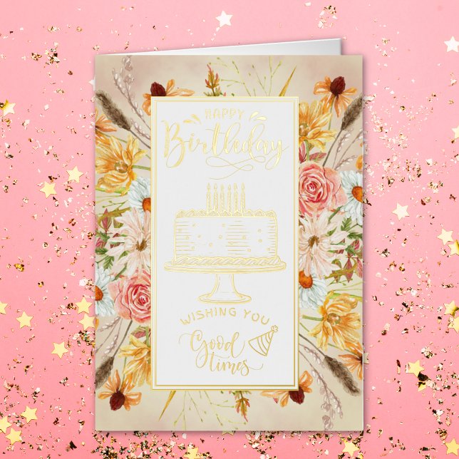 Carte De Vacances Métallisée Joyeux anniversaire Fleur sauvage (Créateur téléchargé)