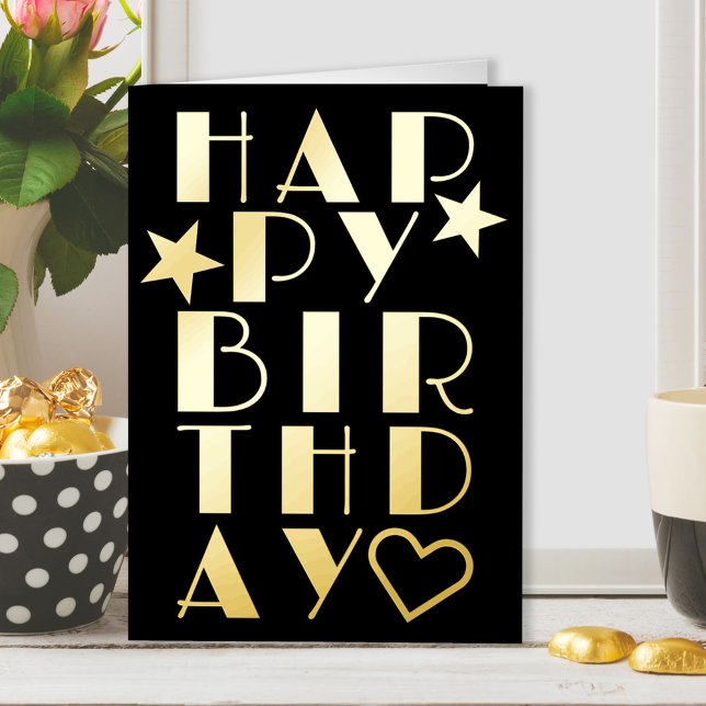 Carte De Vacances Métallisée Joyeux Anniversaire Simple Art Déco Typographique  (Créateur téléchargé)