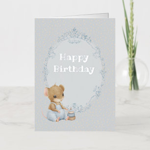 Carte De Vacances Métallisée Joyeux Anniversaire Souris Douce