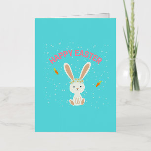Carte De Vacances Métallisée Joyeux lapin blanc de Pâques sur bleu