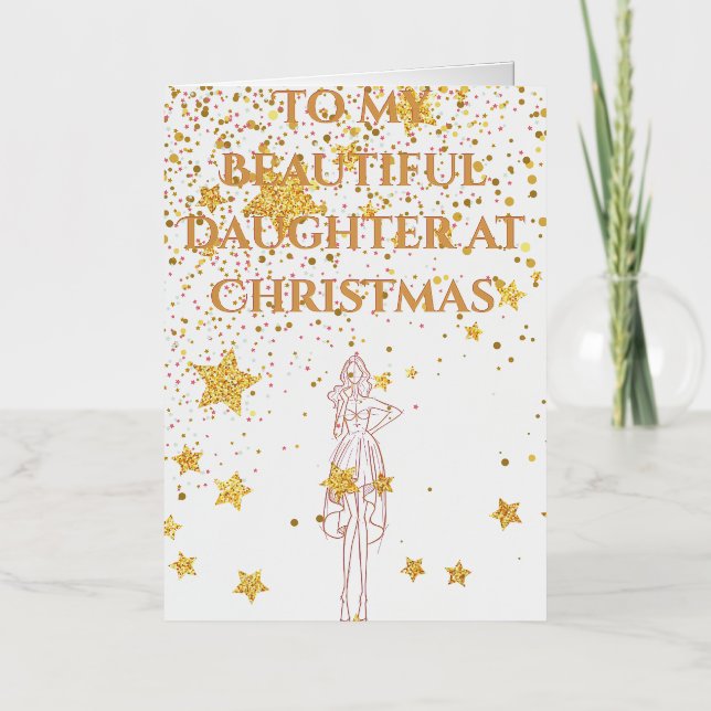 Carte De Vacances Métallisée Joyeux Noël à ma fille (Recto)