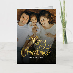 Carte De Vacances Métallisée Joyeux Noël Écriture Fantaisiste Famille 12 Photos