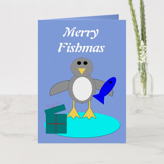 Carte De Vacances Métallisée Joyeux Noël Pêche Penguin Custom (Fleur)