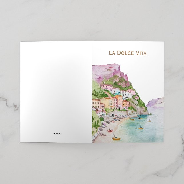 Carte De Vacances Métallisée La Dolce Vita Côte Amalfi (Mise à l'extérieur)