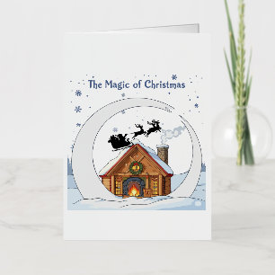 Carte De Vacances Métallisée La Magie de Noël Corbillard de Père Noël Fantaisis