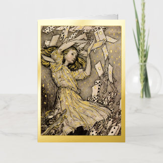 Carte De Vacances Métallisée L'Alice au pays des merveilles de Rackham Noël Or