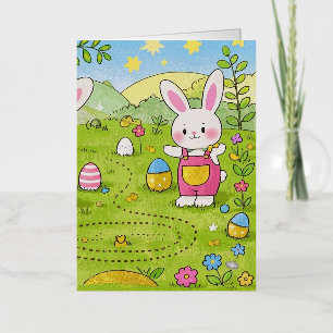 Carte De Vacances Métallisée Lapin de caricature tenant une carotte