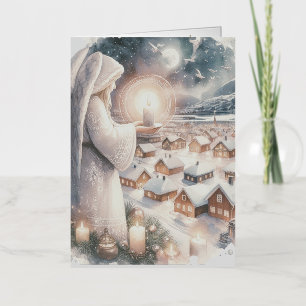 Carte De Vacances Métallisée Les anges veillent sur vous style nordique Noël