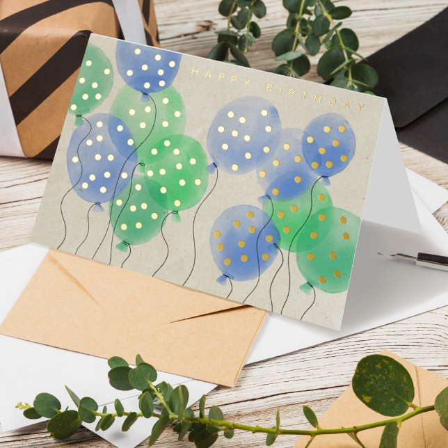 Carte De Vacances Métallisée Logo Aquarelle Balloons Business Joyeux Anniversai (Créateur téléchargé)