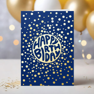 Carte De Vacances Métallisée Logo Confetti Blue Business Gold Joyeux anniversai