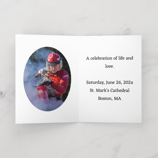 Carte De Vacances Métallisée Logo du pompier d'or Photo Insérer un mémorial (Couchage intérieur)