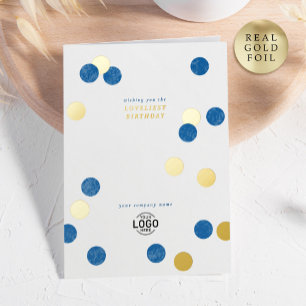 Carte De Vacances Métallisée Logo Entreprise Moderne Bleu Or Joyeux anniversair