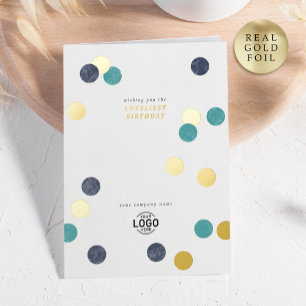 Carte De Vacances Métallisée Logo Entreprise Moderne Bleu Or Joyeux anniversair