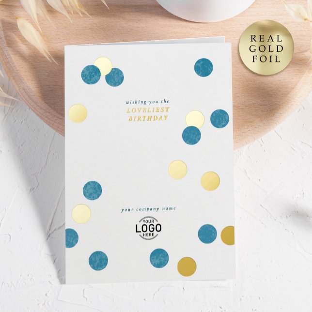 Carte De Vacances Métallisée Logo Entreprise Moderne Turquoise Or Joyeux annive (Créateur téléchargé)