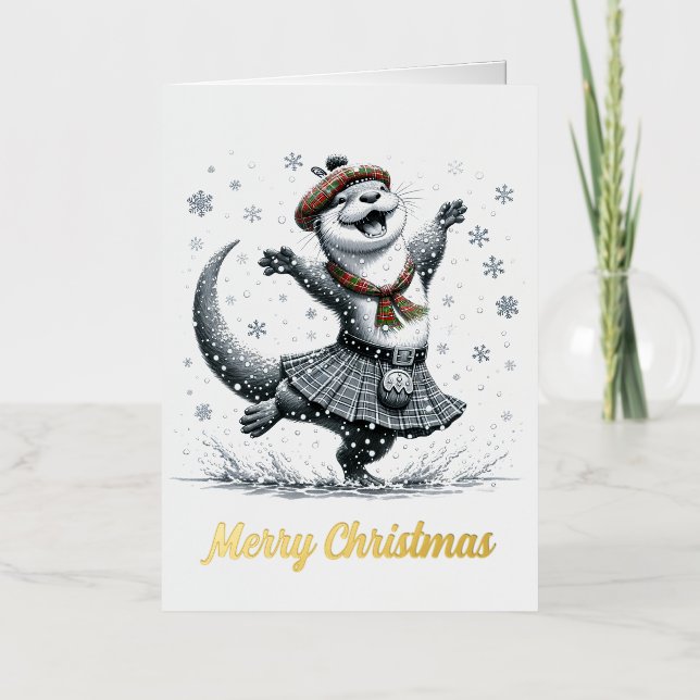 Carte De Vacances Métallisée Loutre de Noël adorable  (Recto)