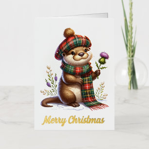 Carte De Vacances Métallisée Loutre de Noël écossaise Noël