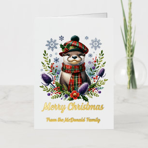 Carte De Vacances Métallisée Loutre de Noël écossaise Noël avec Chardon
