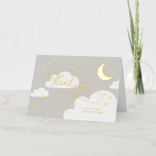 Carte De Vacances Métallisée Lune et étoiles Gris Script Merci bébé