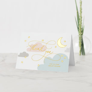 Carte De Vacances Métallisée Lune et étoiles Script coloré Baby Merci