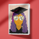 Carte De Vacances Métallisée Lunettes Magical Grad Félicitations Diplômé<br><div class="desc">Envoyez vos félicitations au nouveau diplômé avec cette vraie carte de voeux en feuille de papier avec une personne aux cheveux violets ondulés portant une casquette de graduation, robe et lunettes en feuille qui lisent "grad" tout en étant entourée d'étoiles et d'indices de magie. Facile à modifier le texte vous...</div>
