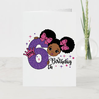 Carte De Vacances Métallisée Ma 6e fille Anniversaire Afro Hair Parties scintil