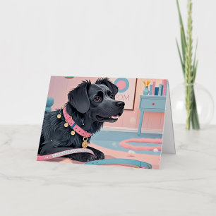 Carte De Vacances Métallisée Maman de chien mignon rose bleu strass