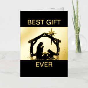 Carte De Vacances Métallisée Meilleur cadeau Nativité de Noël Gold Holiday