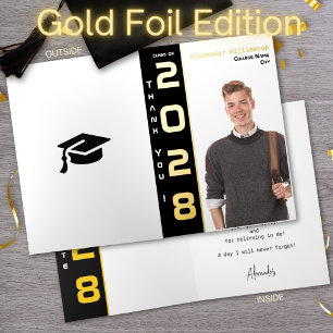 Carte De Vacances Métallisée Merci de graduation photo moderne Black Gold
