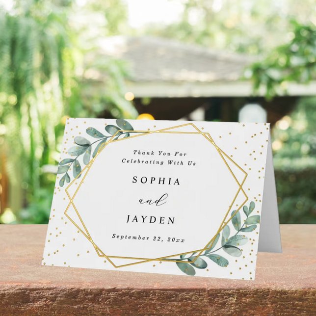 Carte De Vacances Métallisée Merci de Mariage géométrique Eucalyptus Real (Créateur téléchargé)