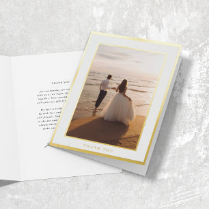 Carte De Vacances Métallisée Merci photo officiel de Mariage encadré feuille or