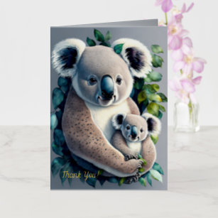 Carte De Vacances Métallisée Mère Koala Ours et bébé, aquarelle