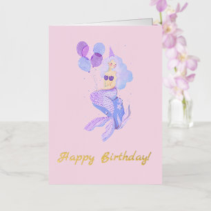 Carte De Vacances Métallisée Mermaid Anniversaire rose