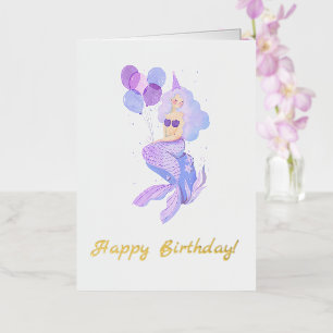 Carte De Vacances Métallisée Mermaid Anniversaire rose