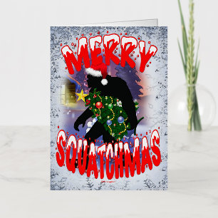 CARTE DE VACANCES MÉTALLISÉE MERRY SQUATCHMAS