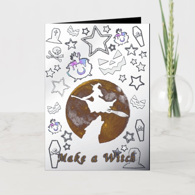 Carte De Vacances Métallisée Mikitiez sorcière magicien halloween fullmoon (Recto)