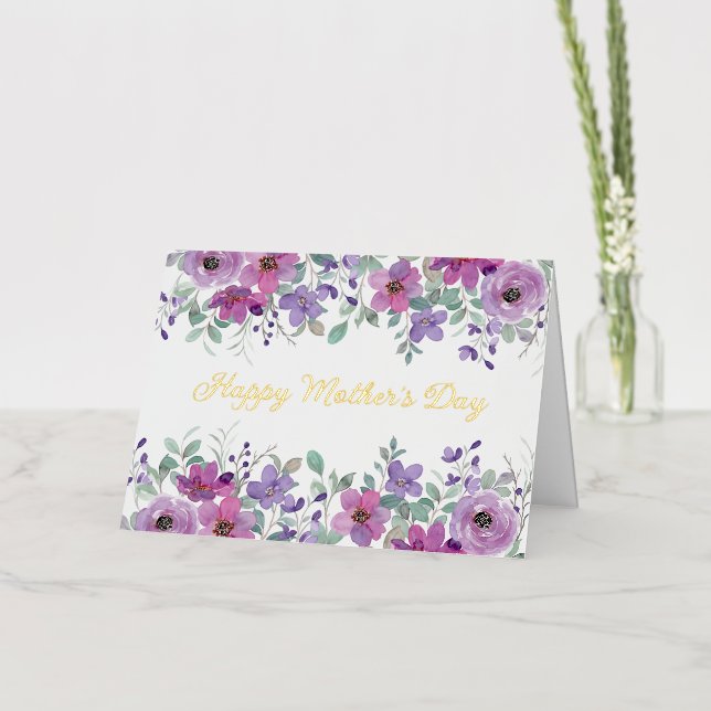 Carte De Vacances Métallisée Mother's Day Folded Foil Greeting Card (Fleur)