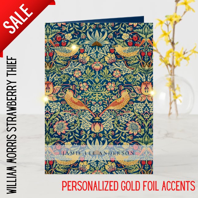 Carte De Vacances Métallisée Motif William Morris Birds de marque personnalisée (Créateur téléchargé)