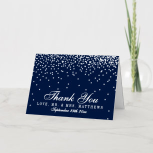 Carte De Vacances Métallisée Navy Blue & Glam Argent Remerciements de Mariage C