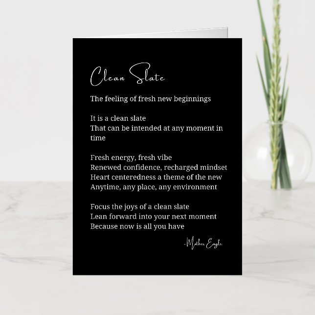 Carte De Vacances Métallisée Nettoyer l'ardoise Nouveaux débuts Poème Inspirati (Recto)