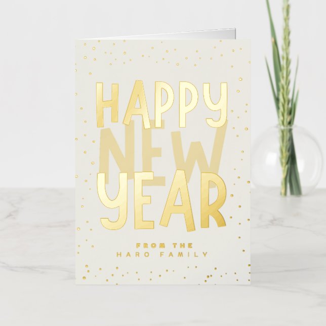 Carte De Vacances Métallisée Nouvel An de la famille Haro Folk Foil Salutation (Recto)