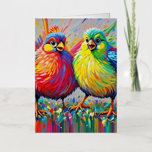 Carte De Vacances Métallisée Oiseaux coloré art abstrait gras géant mignon drôl