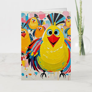Carte De Vacances Métallisée Oiseaux colorés art abstrait gros géant mignon drô