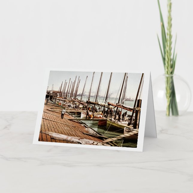 Carte De Vacances Métallisée Oyster Smacks at the Levee New Orleans 1900 (Recto)