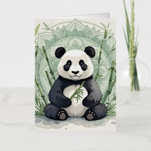 Carte De Vacances Métallisée Panda dodu assis en posture de lotus