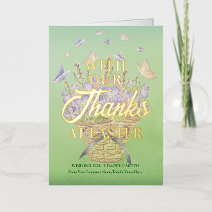Carte De Vacances Métallisée Panier de violettes de printemps de Pâques Merci P