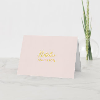 Carte De Vacances Métallisée Papeterie Rose Pâle Texte Personnalisé / Votre Nom