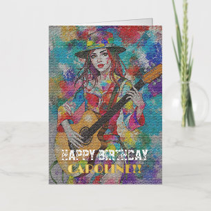 Carte De Vacances Métallisée Personnalisé Guitariste Art Abstrait Inspirationne