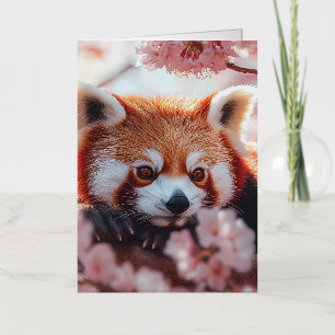 Carte De Vacances Métallisée Petit panda roux parmi les fleurs de cerisier